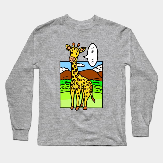 Funny cartoon giraffe Long Sleeve T-Shirt by Andrew Hau